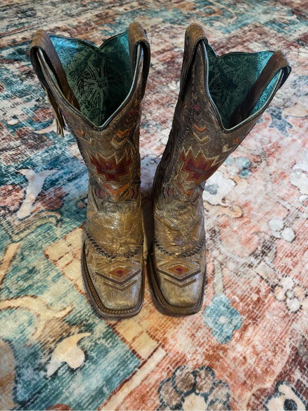 Rust Brown Embroidered Western Cowboy Boots - Unbranded